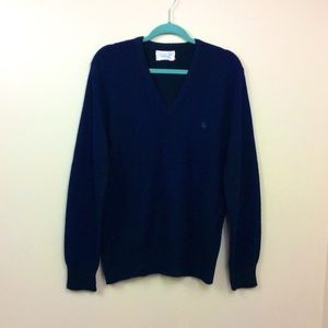 80s Vintage Christian Dior navy blue  sweater. V neck.  Acrylic. Large. Logo